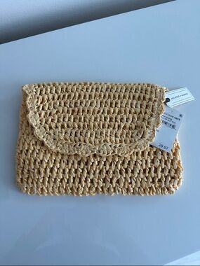 Melrose and Market Woven Scallop-Flap Clutch in Light Beige